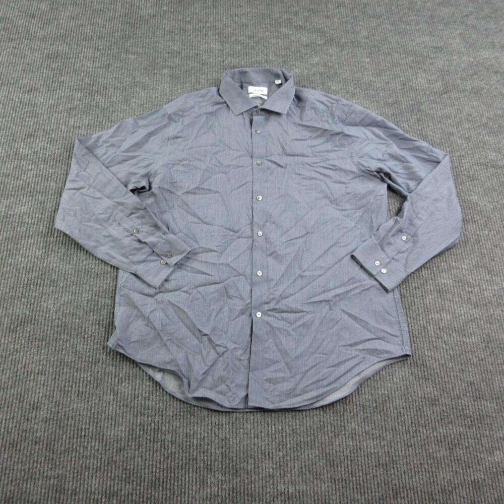 Calvin Klein Dress Shirt Mens 17.5 34/35 Blue Slim Fit Performance Non-Iron